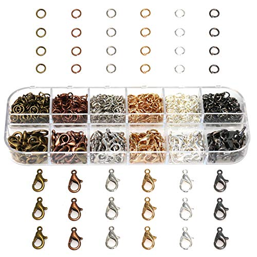 132PCS Lobster Claw Clasp and 900PCS Open Jump Rings, 6 Colors Jewelry Finding Kits with Plastic Box for DIY Craft, Necklaces Bracelet Extension Chain for Jewelry Making