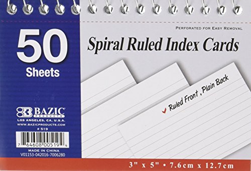 Spiral Bound 3 Inch X 5 Inch Ruled White Index Card - 50 Ct. (Pack of 6)