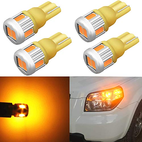 Alla Lighting 4x 194 LED Bulb Super Bright 175 168 2825 W5W T10 Wedge 5630 SMD Lights Replacement for Side Marker Interior Map Dome Trunk Parking Courtesy Lights, Amber Yellow
