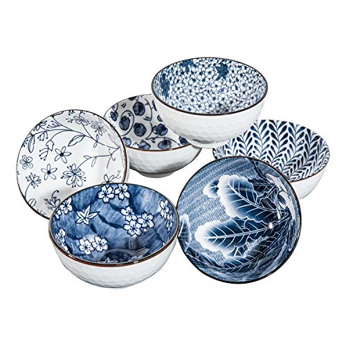 Swuut Japanese Style Ceramic Cereal Bowls,10 Ounces Salad,Soup,Rice Bowl Set,Blue and White (Blue&White)