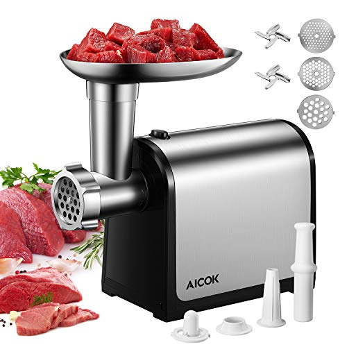 AICOK Electric Meat Grinder, 3-IN-1 Meat Mincer & Sausage Stuffer, [2000W Max] Food Grinder with Sausage & Kubbe Kits, 3 Grinding Plates & 2 Blades, Stainless Steel, Home Kitchen & Commercial Use