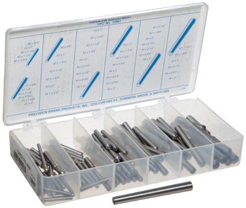 Carbon Steel Taper Pin Assortment (100 Pieces), Plain Finish, Inch, With Case