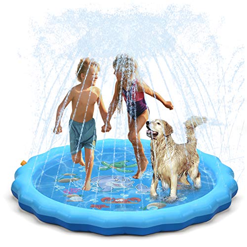 QPAU Splash Pad, 68' Sprinkler for Kids Dogs, Kiddie Baby Shallow Pool,Outside Toys Water Toys for Kids, Outdoor Toys for Toddlers Age 3-5 (Blue)
