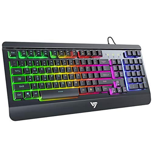 VictSing Gaming Keyboard, LED Backlit Wired Keyboard with Ergonomic Wrist Rest, Quiet Click USB Keyboard for PC/Mac Game, Office Typing, Black