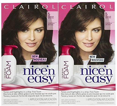 Clairol Nice 'n Easy Color Blend Foam Hair Color, 5, Medium Brown, 2 pk