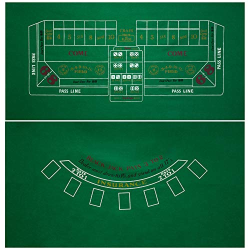 GSE Games & Sports Expert 2-Sided 36'x72'Casino Tabletop Felt Layout Mat (Blackjack, Craps, Roulette, Texas Hold'em Available) (Blackjack/Craps Layout)