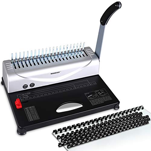 MAKEASY Binding Machine, 21-Hole, 450 Sheet, Paper Punch Binder with Starter Kit 100 PCS 3/8'' PVC Comb Bindings, Comb Binding Machine for Letter Size / A4 / A5