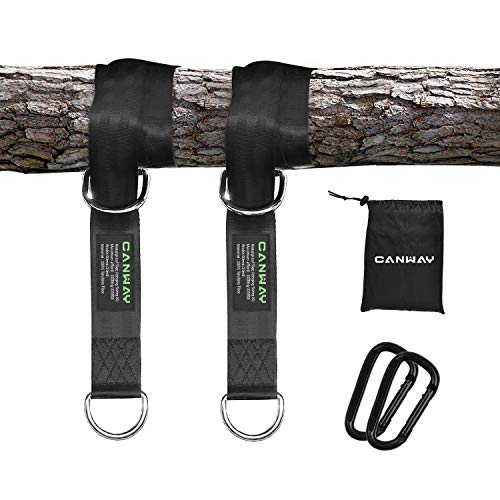 CANWAY Set of 2 Tree Swing Straps Hanging Kit Holds Max 2200 LB with Two Heavy Duty Carabiners (Stainless Steel) - Camping Hammock Accessories (5ft)
