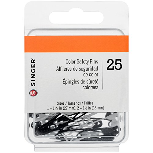 SINGER 00296 Black and White Safety Pins, Assorted Sizes, 25-Count