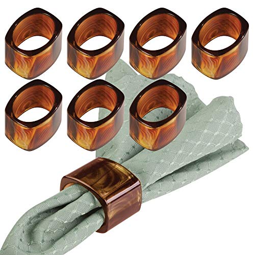 mDesign Modern Plastic Napkin Rings for Place Settings - Use at Home, Kitchen, Dining Room, Dinner Parties, Luncheons, Picnics, Holidays, Weddings, Buffet Table - 8 Pack - Tortoiseshell Brown