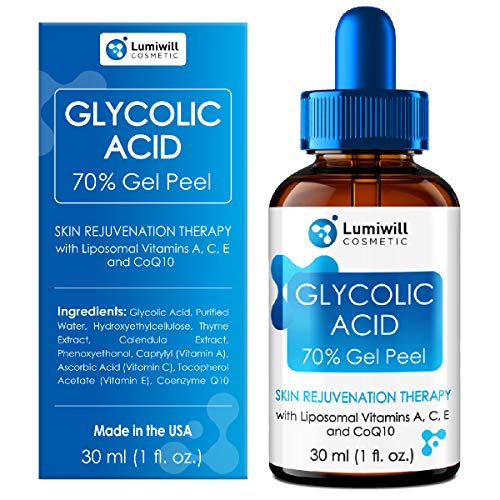 Glycolic Acid Peel 70% - Made in USA - Natural Glycolic Acid for Effective AHA Chemical Peel, Skin Lightening, Acne Scars, Blackheads Removal - Glycolic Serum + Liposomal Vitamins A, C, E & CoQ10