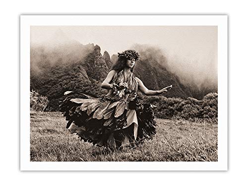Swaying Skirt - Hawaiian Hula Dancer in Ti Leaf Skirt - Vintage Sepia Toned Photograph by Alan Houghton c.1960s - 100% Pure Carbon Archival Inks - 290gsm Bamboo Paper Fine Art Print 24x32in