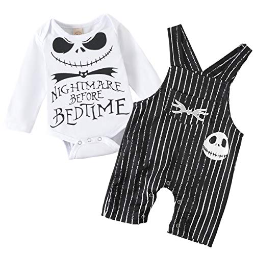 Baby Boy Girl Clothes 2PCs Outfit Set Nightmare Before Bedtime Skull Halloween Clothing Set （Boy Black, 6-12 Months）