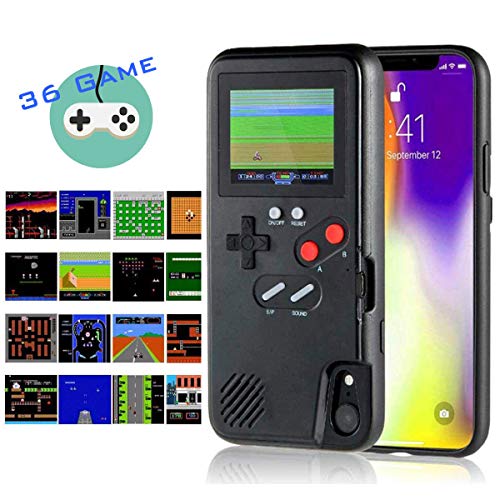 Gameboy iPhone Case Handheld Game Console Case Protective Cover, Gameboy Phone Case for iPhone 6/6s/7/8 Plus X XR XS Max with 36 Classic Retro Games (Black, iPhone XR)