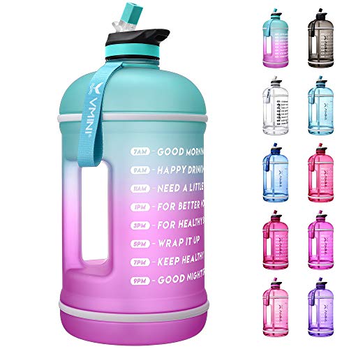 Vmini Water bottler with Time Marker, Motivational Water bottle & 1 Gallon Water Bottle with Time Marker to Drink More Daily - Leakproof Reusable Gym Sports Outdoor Large Capacity (Mint and Purple)