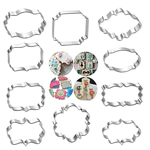 10 PCS Plaque Frame Cookie Cutters Set - Fondant Tiles Cutter Molds Set for Biscuit, Fruit, Bread Wedding and Birthday Party Decorations