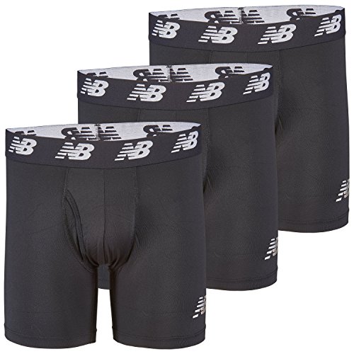 New Balance Men's 6' Boxer Brief Fly Front with Pouch, 3-Pack, Black/Black/Black, Large