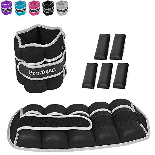 Prodigen Adjustable Ankle Weights Set for Men & Women Ankle Wrist Weight for Walking, Jogging, Gymnastics (Black, 5lbs x2)