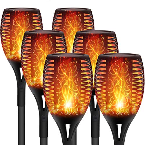 FAISHILAN Solar Flame Flickering Torch, Waterproof Dancing Flame Solar Lights Outdoor, 96 LEDs Solar Tiki Torches, Dusk to Dawn Solar Torch Light, 6 Pack
