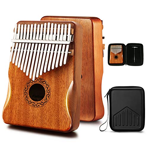 MIFOGE Kalimba Thumb Piano 17 Keys with Mahogany Wood,Mbira,Finger Piano Builts-in Waterproof Protective Box, Easy to Learn Portable Musical Instrument,Gift for Kids Adult Beginners