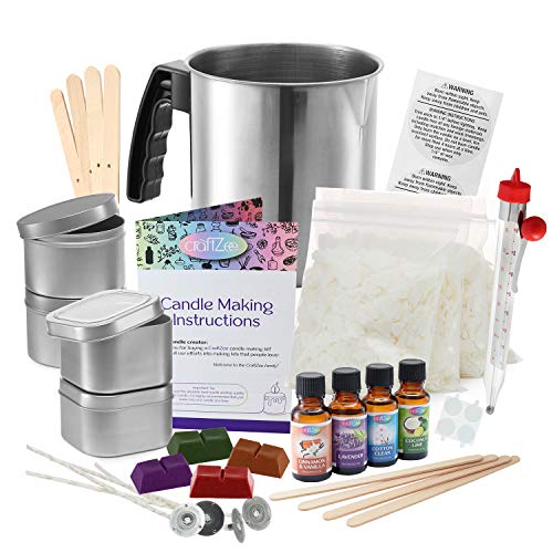 Complete DIY Candle Making Kit Supplies by CraftZee – Create Large Scented Soy Candles – Full Beginners Set Including 2 LB Wax, Rich Scents, Dyes, Wicks, Melting Pitcher, Tins & More