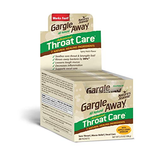 Gargle Away by Nature's Jeannie - Natural Sore Throat Remedy, Vocal Care, Mucus Relief, Cough Suppressant for Kids and Adults (20-Pack, Powder)