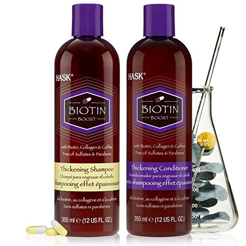 HASK BIOTIN BOOST Shampoo and Conditioner Set Thickening - Color safe, gluten-free, sulfate-free, paraben-free - 1 Shampoo and 1 Conditioner