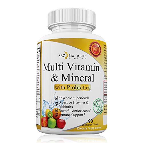 Whole Food MultiVitamin & Mineral Plus Probiotic Enzymes – Increased Energy, Combats Fatigue, Eliminates Brainfog & Easy on Digestion for Men & Women – Non-GMO – 90 Tablets