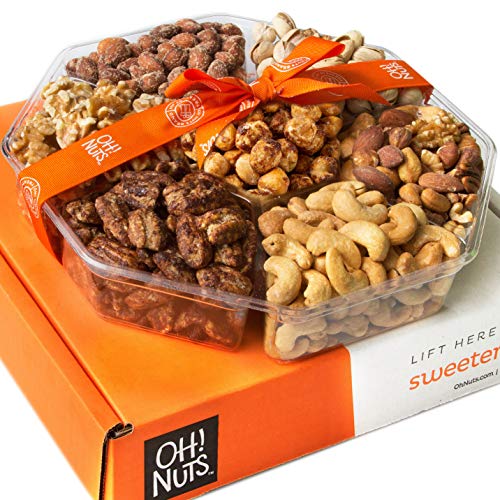 Oh! Nuts Holiday Gift Basket, Roasted Nut Variety Fresh Assortment Tray, Christmas Gourmet Food Prime Thanksgiving Delivery Idea for Men & Women Get Well Sympathy Fathers Mother & Valentines Day