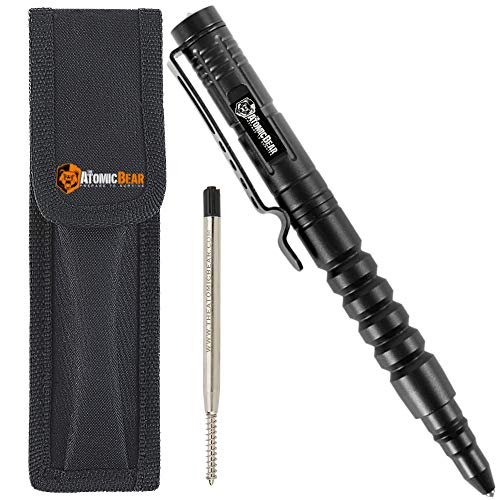 The Atomic Bear Tactical Pen - Self Defence Pen and Window Breaker - Used in Police and Military Gear - Best Defense Ballpoint Pens with Free Pouch and 2nd Ink Refill