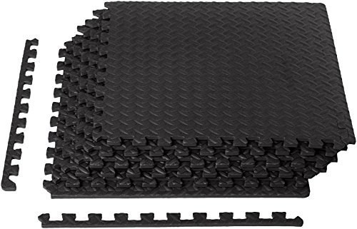 AmazonBasics Foam Interlocking Exercise Gym Floor Mat Tiles - Pack of 6, 24 x 24 x .5 Inches, Black