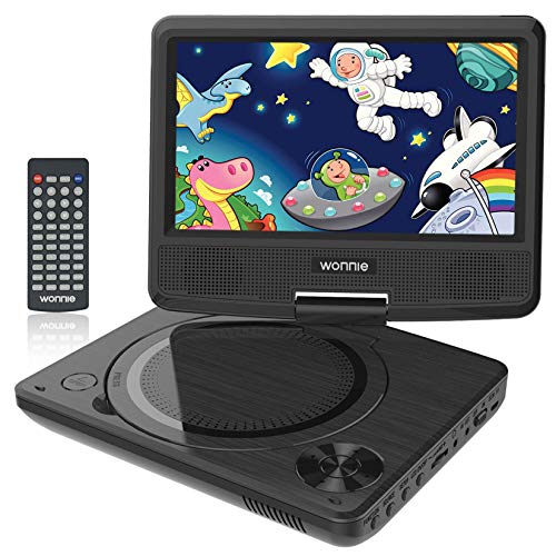 WONNIE 11' Kids Portable DVD Player for Car, with 9' Swivel Screen, Rechargeable Battery, Remote Control, USB / SD Card Reader, Region Free (Black)
