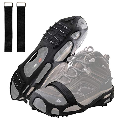 AGOOL Ice Cleats Traction Cleats Ice Grip Snow Grippers with Removable Velcro Strap Non-Slip Over Shoe Rubber Spikes Crampons Anti Slip Crampons Stretch Footwear (Large(7.5-10 men/9-11 Women))
