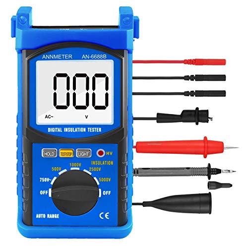 Digital Insulation Resistance Tester - Voltage Testing Range 5000V, Meg ohmmeter Insulation Resistance 200G ohms, Auto Ranging Voltmeter with HV Indication (ANNMETER AN-6688B)