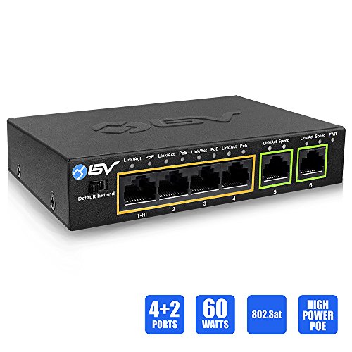 BV-Tech 6 Port PoE+ Switch (4 PoE+ Ports with 2 Ethernet Uplink and Extend Function) – 60W – 802.3at + 1 High Power PoE Port