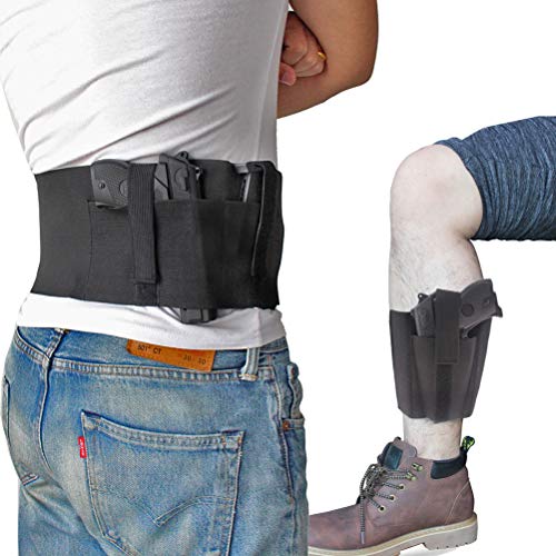 CREATRILL Bundle of Belly Band + Ankle Holster, Concealed Carry with Magazine Pocket/Pouch for Women Men Fits Glock, Ruger LCP, M&P Shield, Sig Sauer, Ruger, Kahr, Beretta, 1911, etc