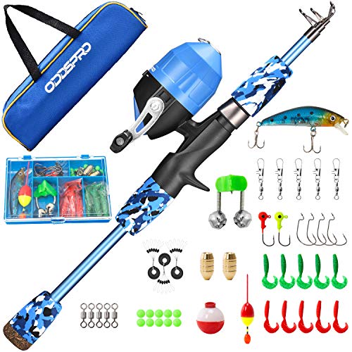 ODDSPRO Kids Fishing Pole, Portable Telescopic Fishing Rod and Reel Combo Kit - with Spincast Fishing Reel Tackle Box for Boys, Girls, Youth
