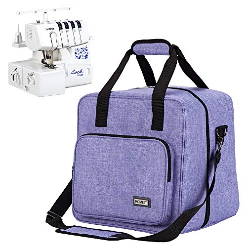 HOMEST Serger Carrying Case, Universal Overlock Sewing Machine Tote Bag with Shoulder Strap & Strong Handles, Compatible with Brother, Singer, Juki, Purple