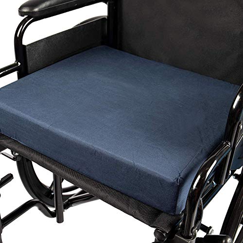 DMI Seat Cushion for Wheelchairs, Mobility Scooters, Office and Kitchen Chairs or Car Seats to Add Support and Comfort while Reducing Pressure and Stress on Back, 3 Inch thick, 16 x 18, Navy Blue