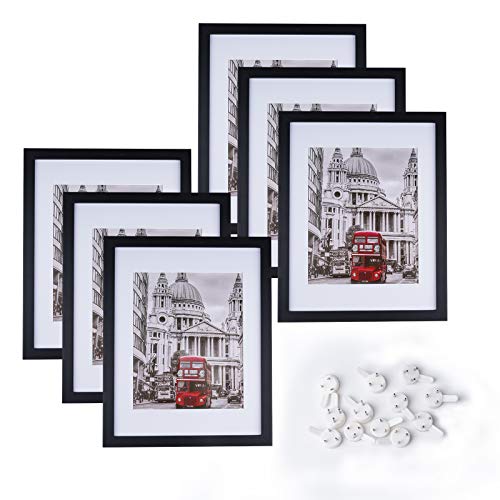 Charein 11x14 Black Picture Frame Set of 6, Photo Frame with Mat and Pictures for Tabletop Display and Wall Hanging Made of Solid Wood