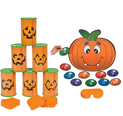 4E's Novelty Halloween Games for Kids Party | 2 Fun Games | Jack-O’-Lantern Can Toss Game | & Silly Pin The Nose on The Pumpkin - for Halloween Activities Supplies, Classroom Games