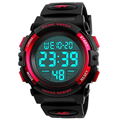 Digital Watch for Girls Ages 4-15, Kids Red Digital Sports Waterproof Outdoor Analog Electronic Watches with Alarm Stopwatch, Children Birthday Presents Gifts Toys for Age 4-12 Year Old Boys Girls