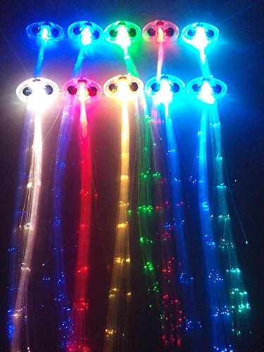 RioRand LED Fiber Optic Lights Up Hair Alternating Multicolor Flash Barrette 10 Piece Clip Braid for New Years Eve Party, 6.4 Ounce