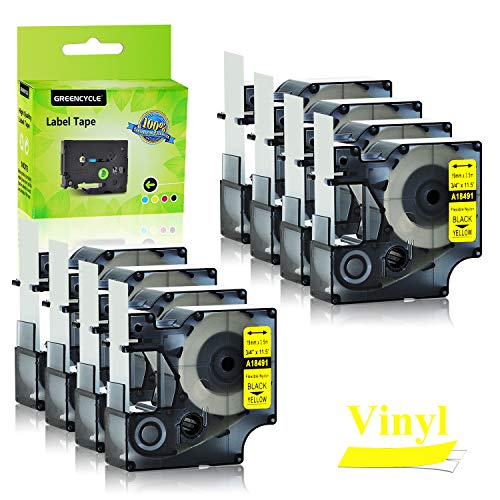 GREENCYCLE 8PK Industrial Flexible Nylon Label Tapes Compatible for Dymo 18491 Black on Yellow IND 19mm 3/4'' 11.5ft 3.5m Work with DYMO Rhino 4200 5000 5200 6000 3M PL200 PL300 ILP 219 Label Maker