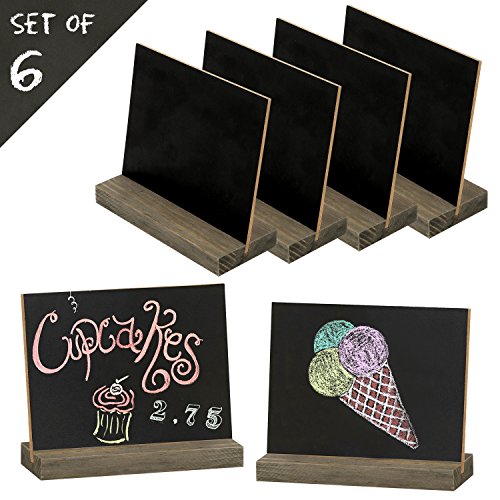 MyGift Mini Tabletop Chalkboard Signs with Rustic Wood Stands, 5 x 6-inch, Set of 6