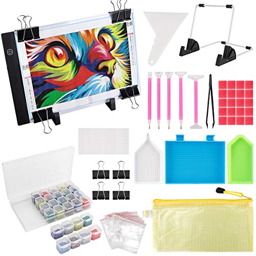 (59PCS) Diamond Painting A4 LED Light Pad Kit,DIY Dimmable Light Brightness Board,LED Artcraft Tracing Light Table,Reusable A4 Painting Pads Great for Full Drill & Partial Drill 5D Diamond Painting.