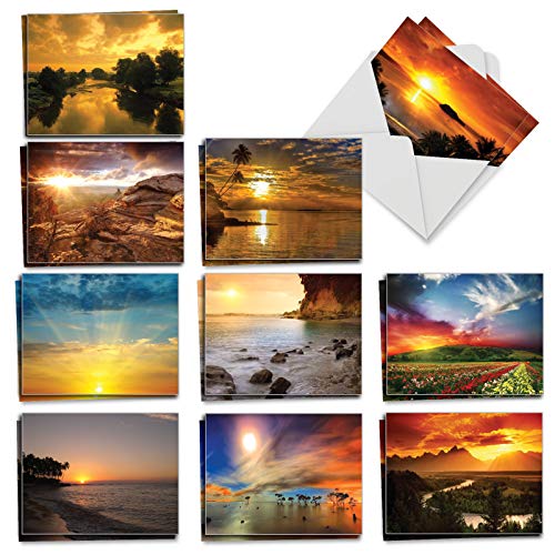 The Best Card Company - 20 Landscape Nature Note Cards Blank (4 x 5.12 Inch) (10 Designs, 2 Each) - Sun Settings AM1740OCB-B2x10