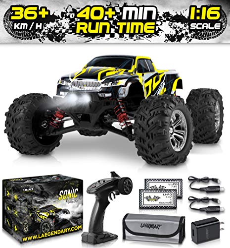 1:16 Scale Large RC Cars 36+ kmh Speed - Boys Remote Control Car 4x4 Off Road Monster Truck Electric - All Terrain Waterproof Toys Trucks for Kids and Adults - 2 Batteries + Connector for 40+ Min Play