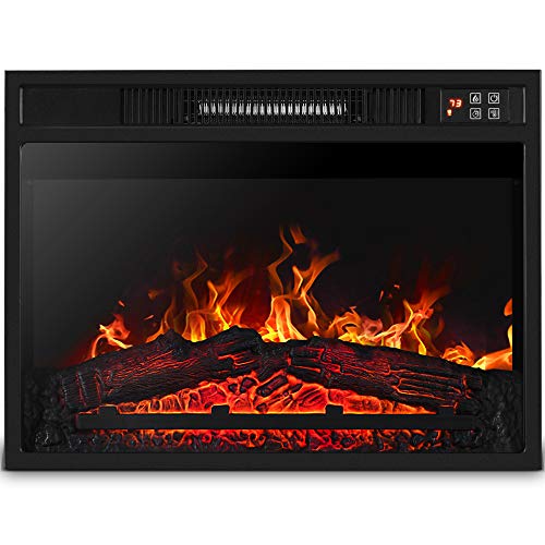BELLEZE 23' 1400w 3DInfrared Embedded Fireplace Electric Insert Heater Indoor Glass View, Adjustable Log Flame w/Remote Control, Black