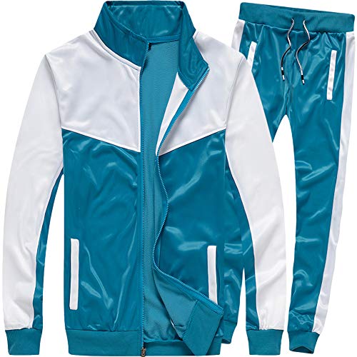 MACHLAB Men's Casual Tracksuit Long Sleeve Full-Zip Running Jogging Sports Jacket and Pants Light Blue#57 XL